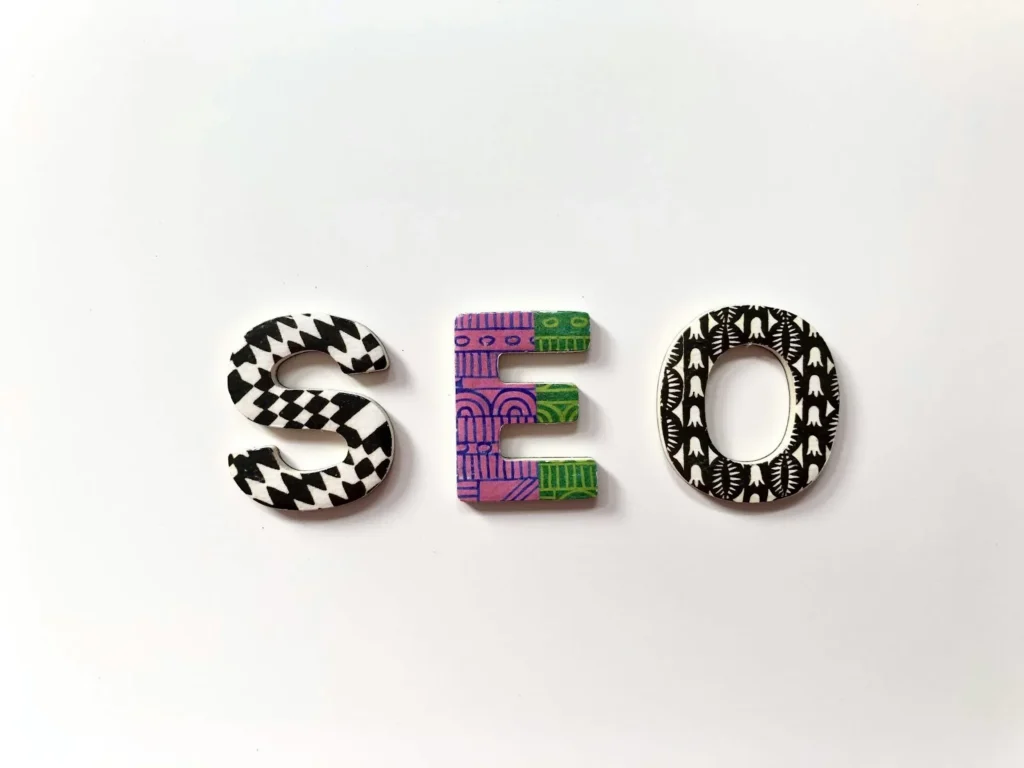 SEO spelled out on a white background.